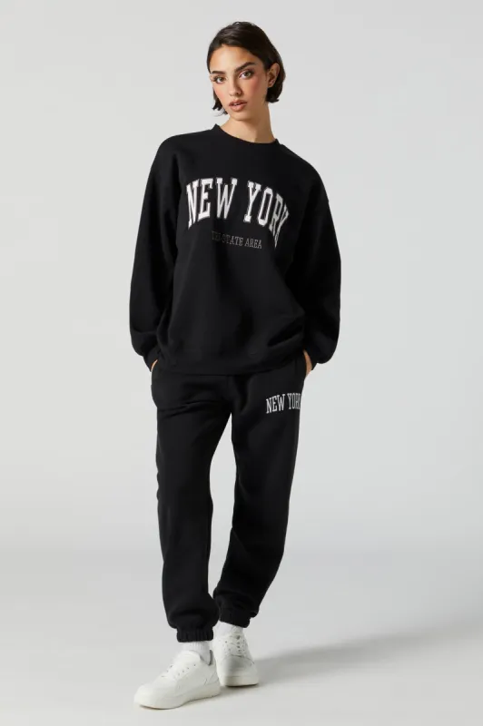 New York Embroidered Fleece Jogger sold by Urban Planet