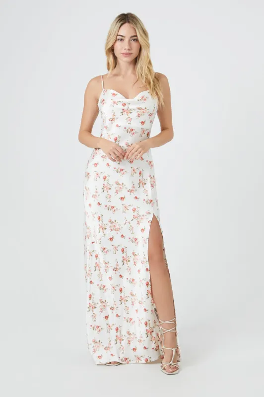 Satin Floral Cut-Out Maxi Dress sold by Urban Planet