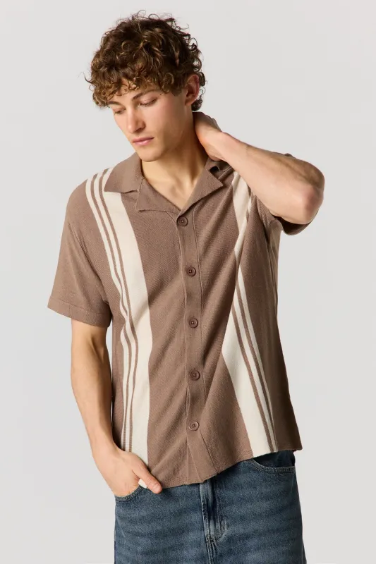 Knit Button-Up Collared Top sold by Urban Planet