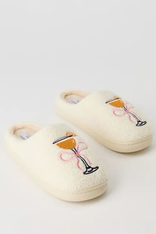 Cocktail Embroidered Sherpa Slippers sold by Urban Planet