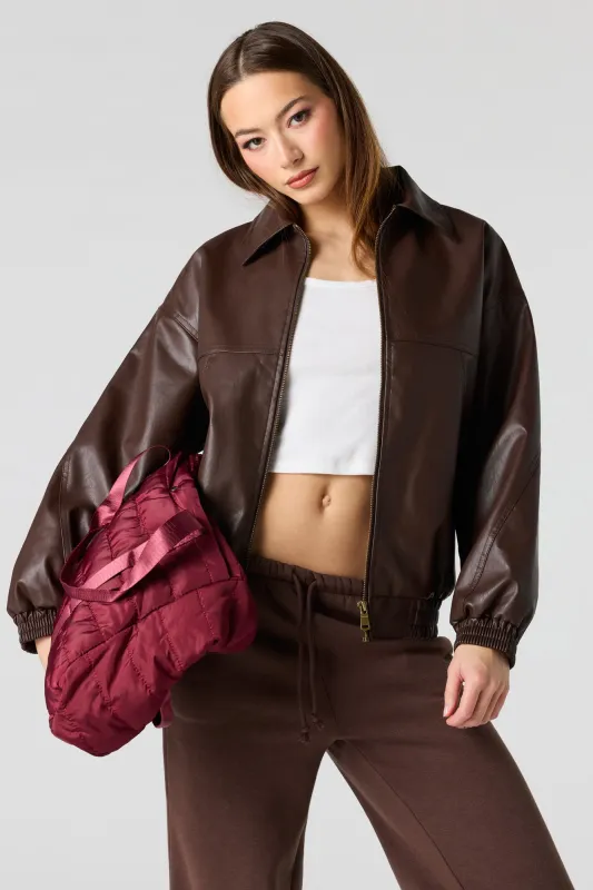Faux Leather Oversized Bomber Jacket sold by Urban Planet