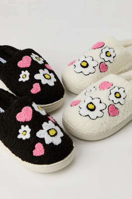 Flower Heart Sherpa Slippers sold by Urban Planet