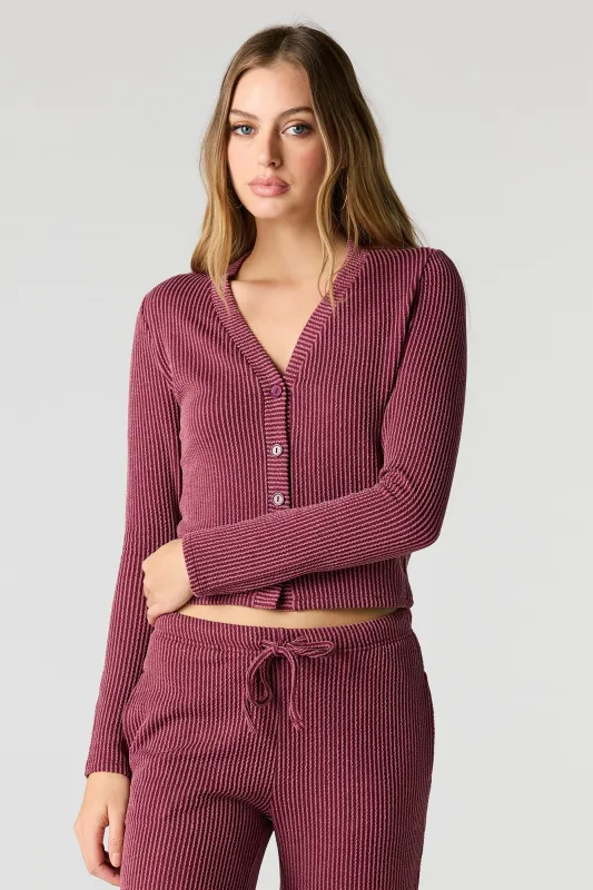 Ribbed Knit V-Neck Button-Up Cardigan sold by Urban Planet