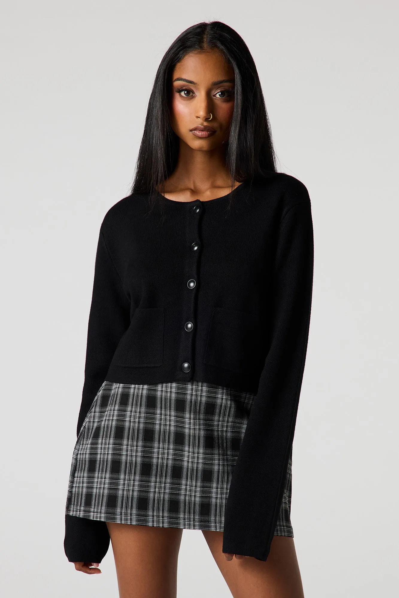 Knit Button-Up Crew Neck Cardigan sold by Urban Planet product image thumbnail 4