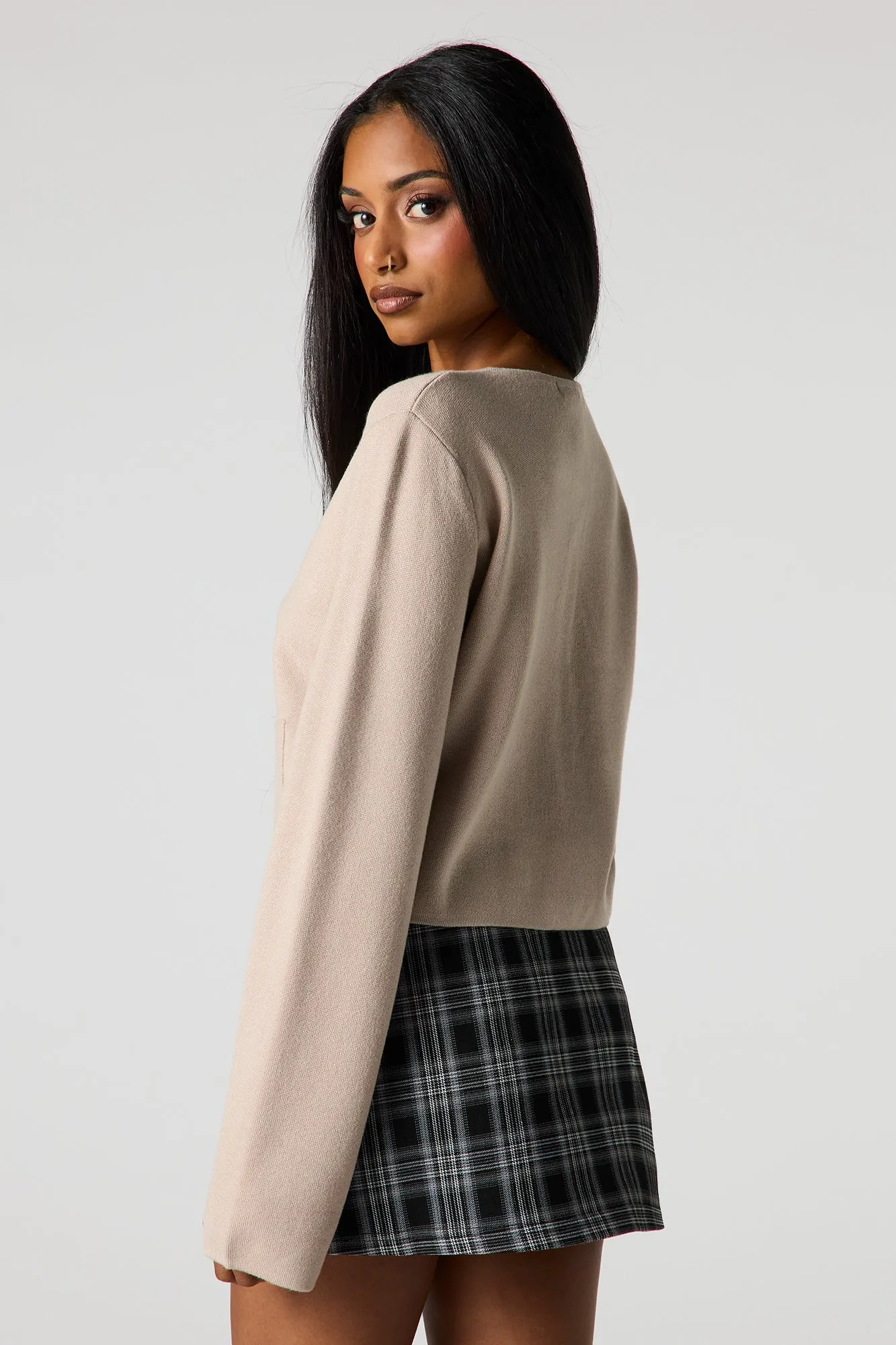 Knit Button-Up Crew Neck Cardigan sold by Urban Planet product image thumbnail 2