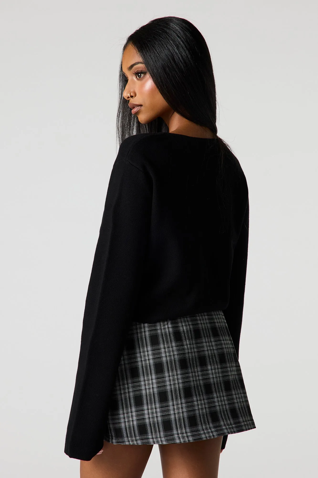 Knit Button-Up Crew Neck Cardigan sold by Urban Planet product image thumbnail 5