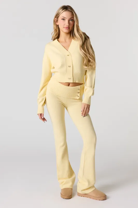 Cozy Knit Foldover Button Waist Flare Pant sold by Urban Planet