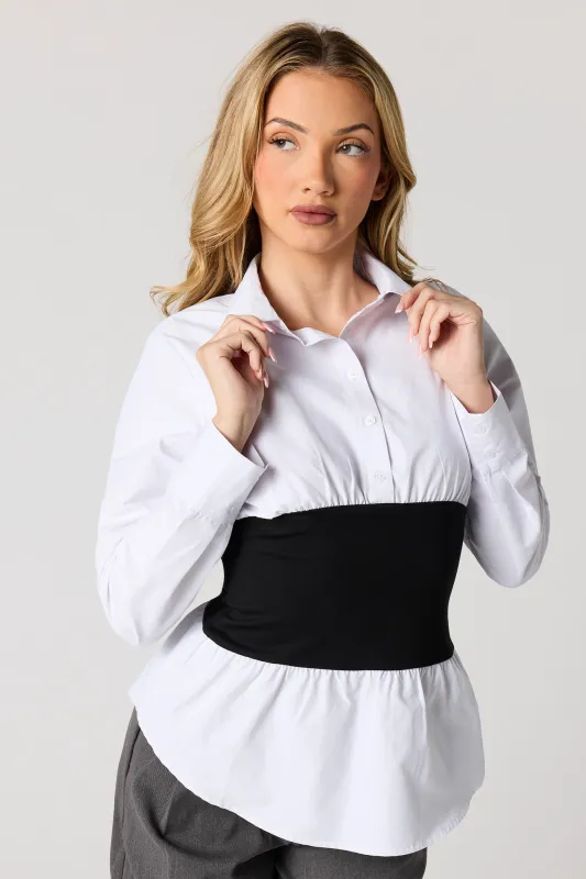 Corset Waist Button-Up Top sold by Urban Planet
