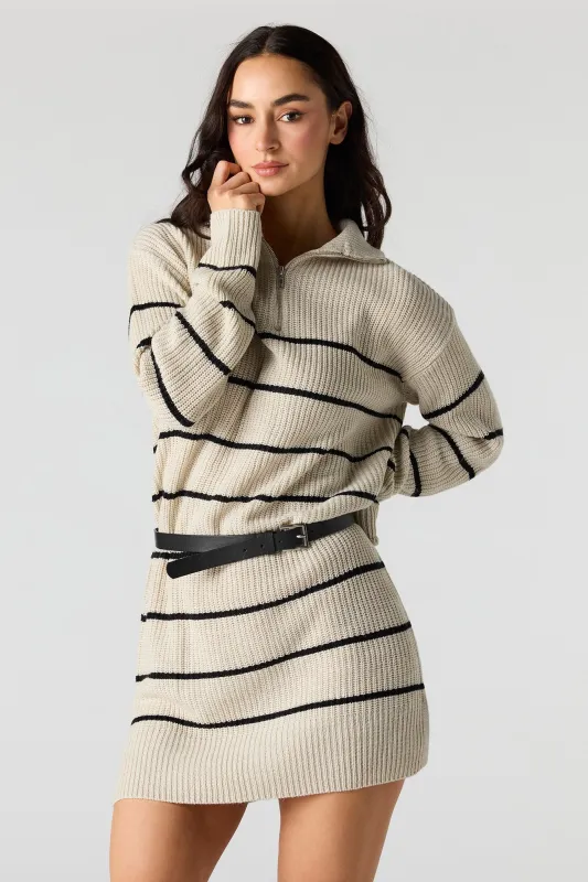 Ribbed Knit Quarter Zip Sweater Dress sold by Urban Planet