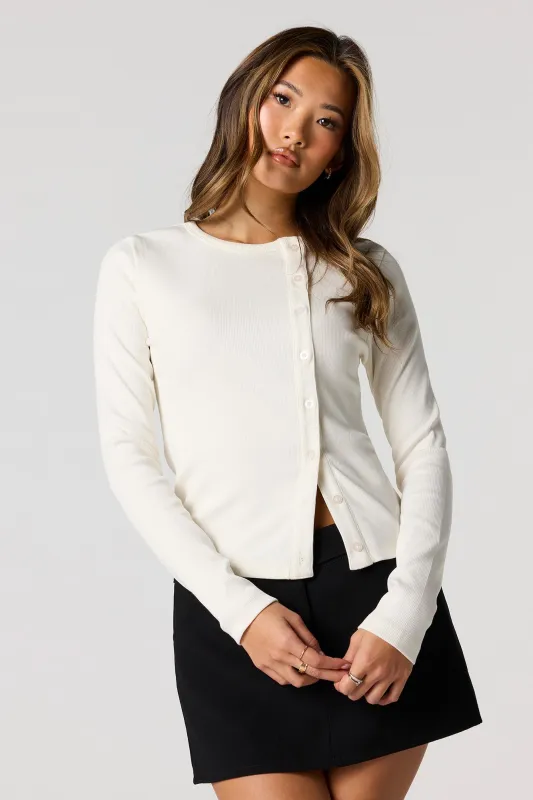 Asymmetrical Button-Up Ribbed Cardigan sold by Urban Planet