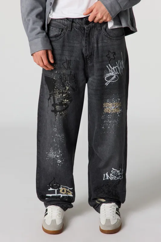Graffiti Print Baggy Jean sold by Urban Planet