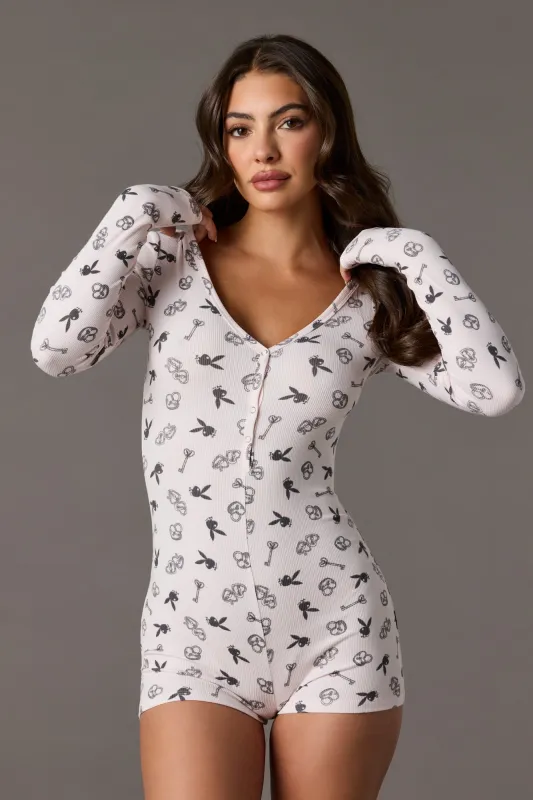 Playboy Ribbed Pajama Romper sold by Urban Planet