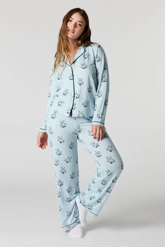 Printed Button-Up Shirt & Pant Pajama Set sold by Urban Planet