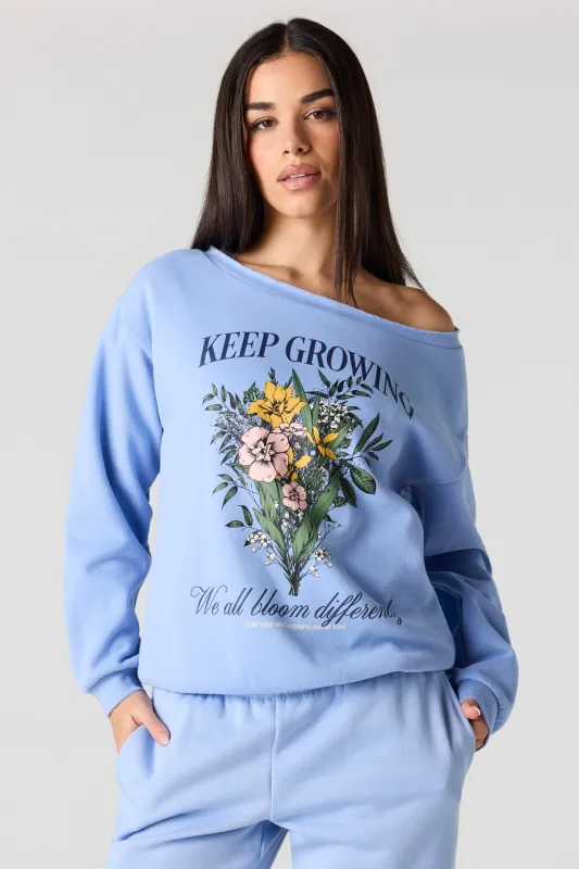 Keep Growing Graphic Off Shoulder Sweatshirt sold by Urban Planet