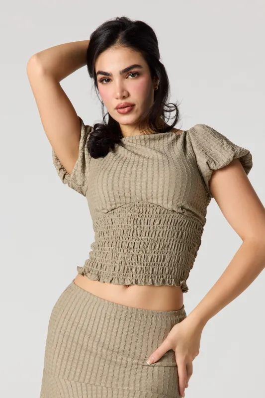 Puckered Puff Sleeve Top sold by Urban Planet