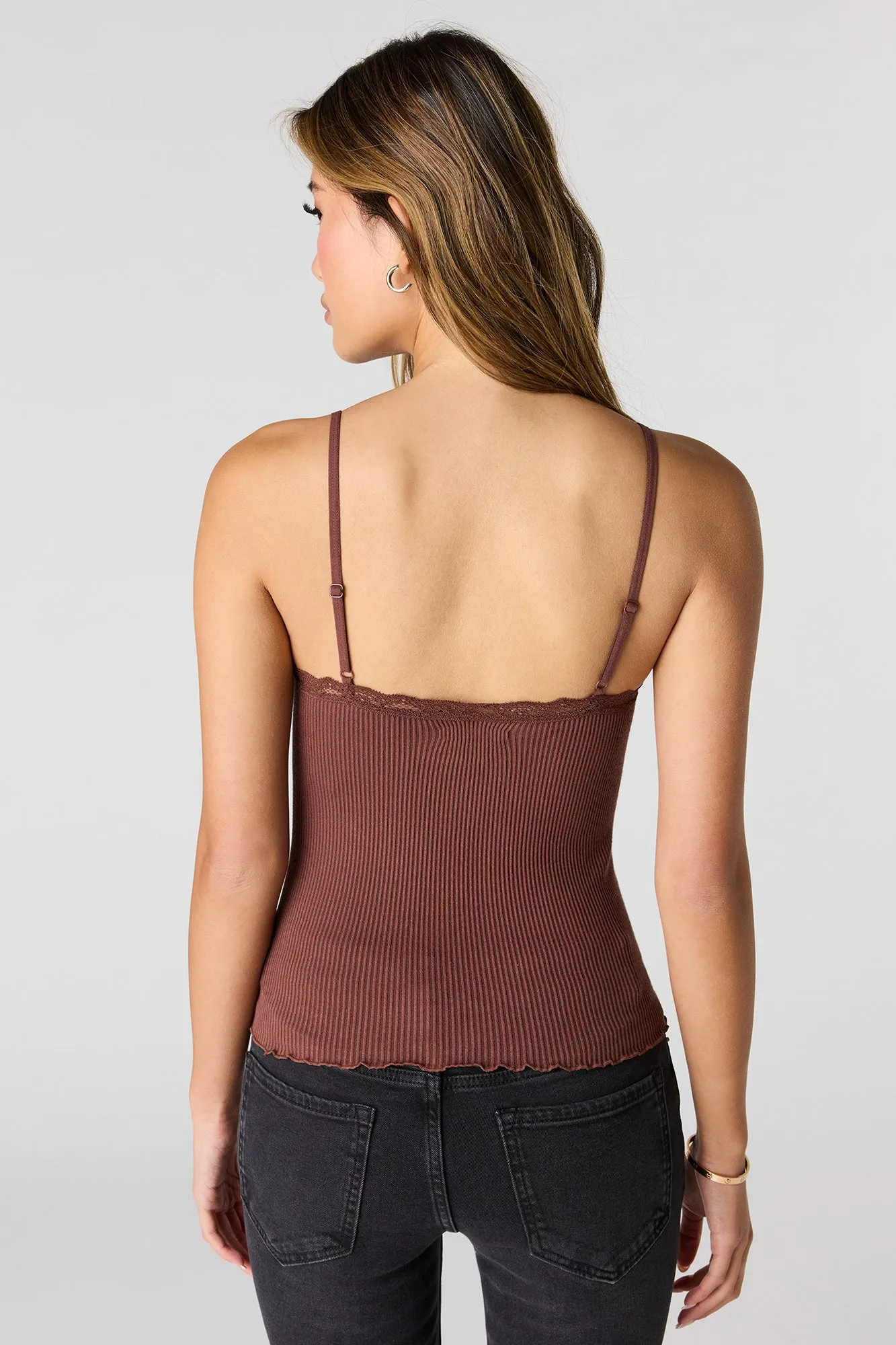 Seamless Ribbed Lace Trim Cami sold by Urban Planet product image thumbnail 2