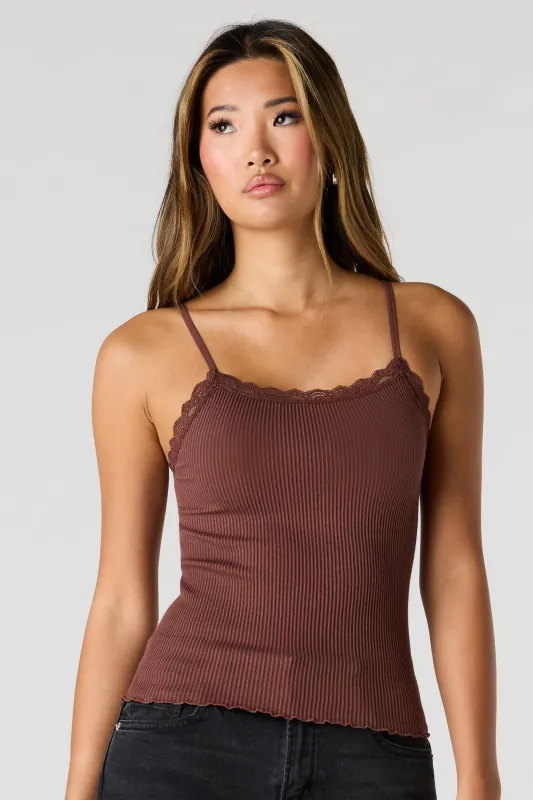 Seamless Ribbed Lace Trim Cami sold by Urban Planet
