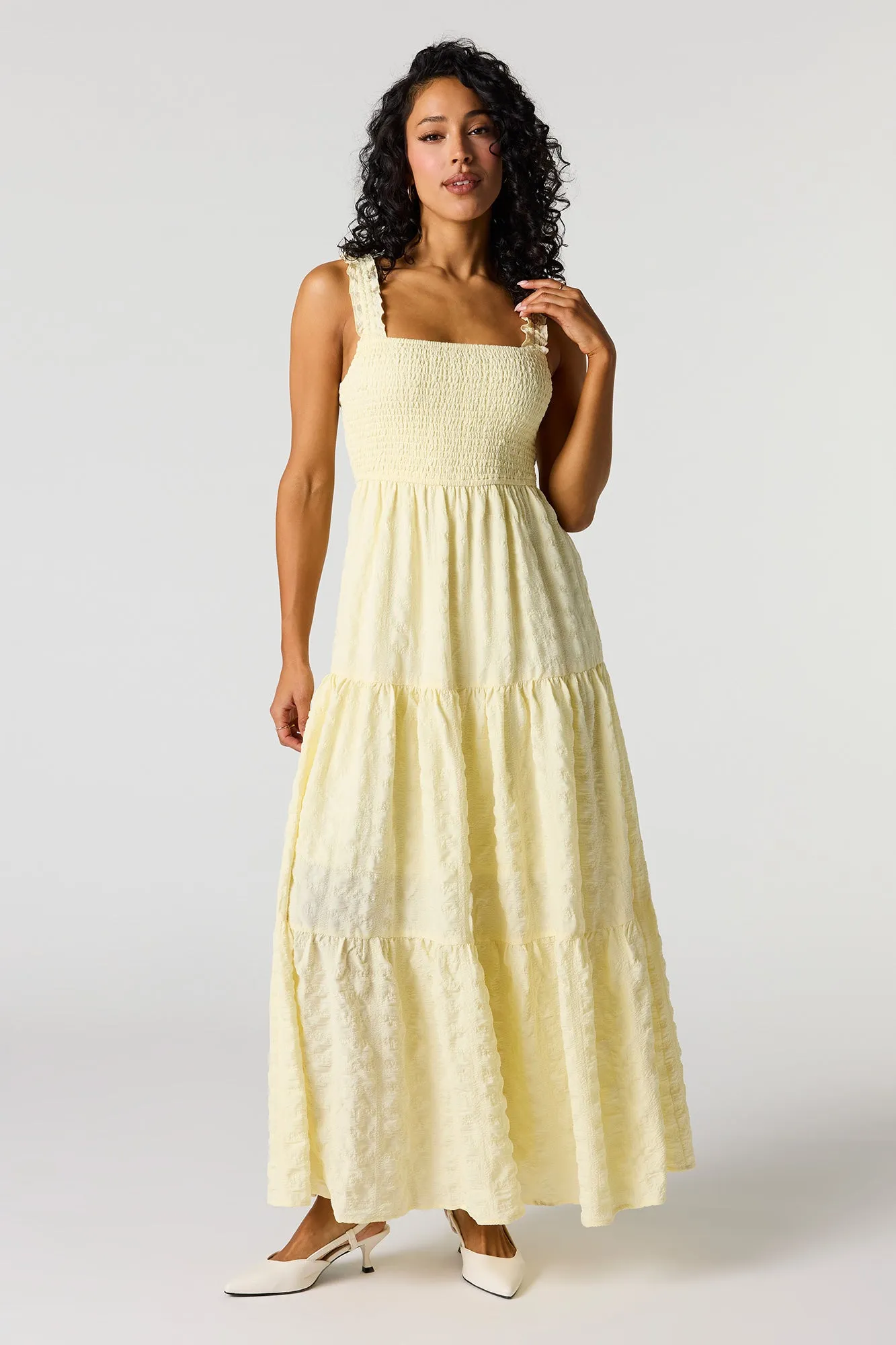 Smocked Ruffle Strap Tiered Maxi Dress sold by Urban Planet