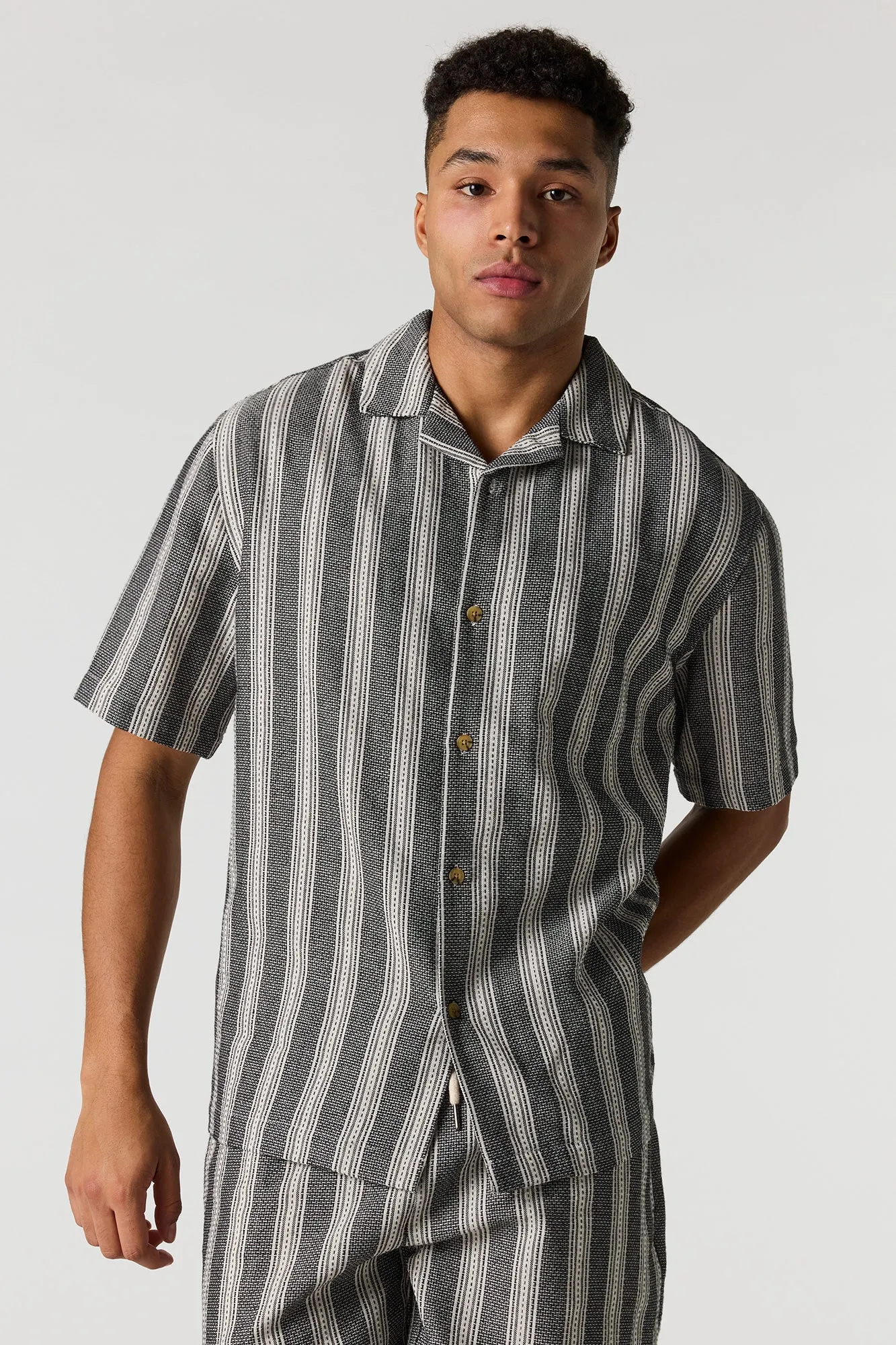 Textured Striped Button-Up Collared Top sold by Urban Planet product image thumbnail 4