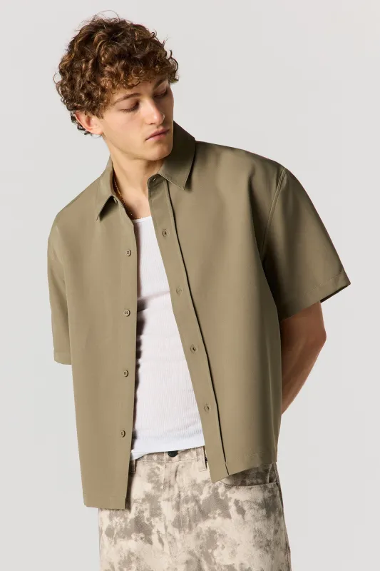 Boxy Button-Up Collared Top sold by Urban Planet