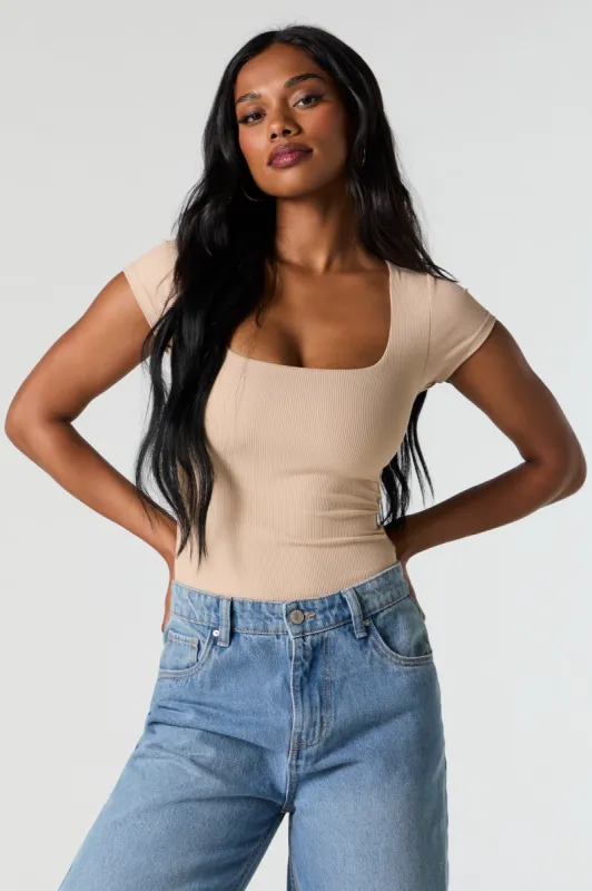 Contour Ribbed Square Neck Short Sleeve Bodysuit sold by Urban Planet