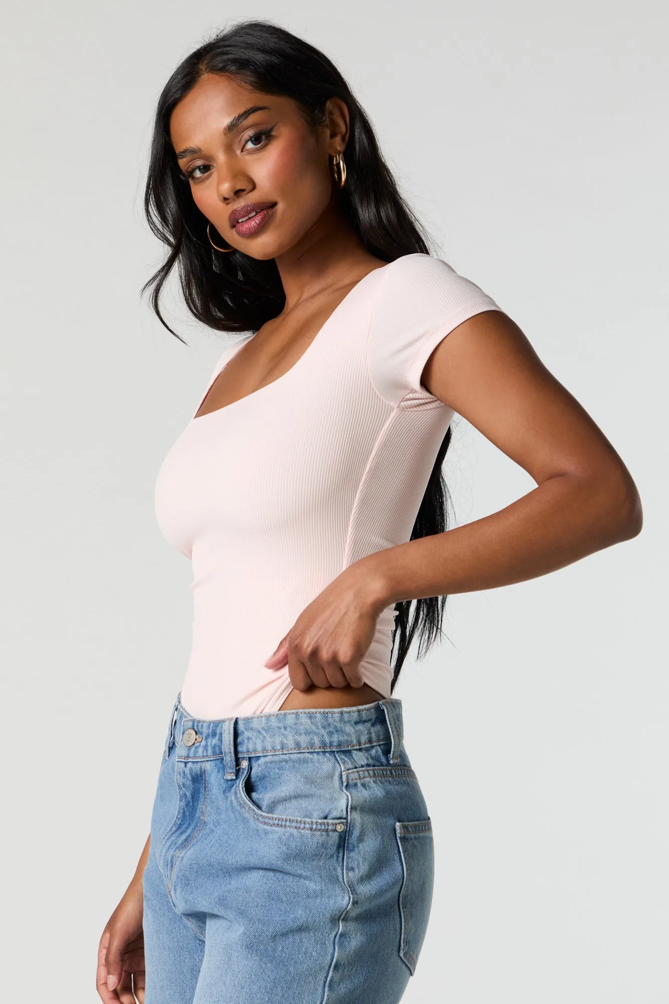 Contour Ribbed Square Neck Short Sleeve Bodysuit sold by Urban Planet product image thumbnail 5