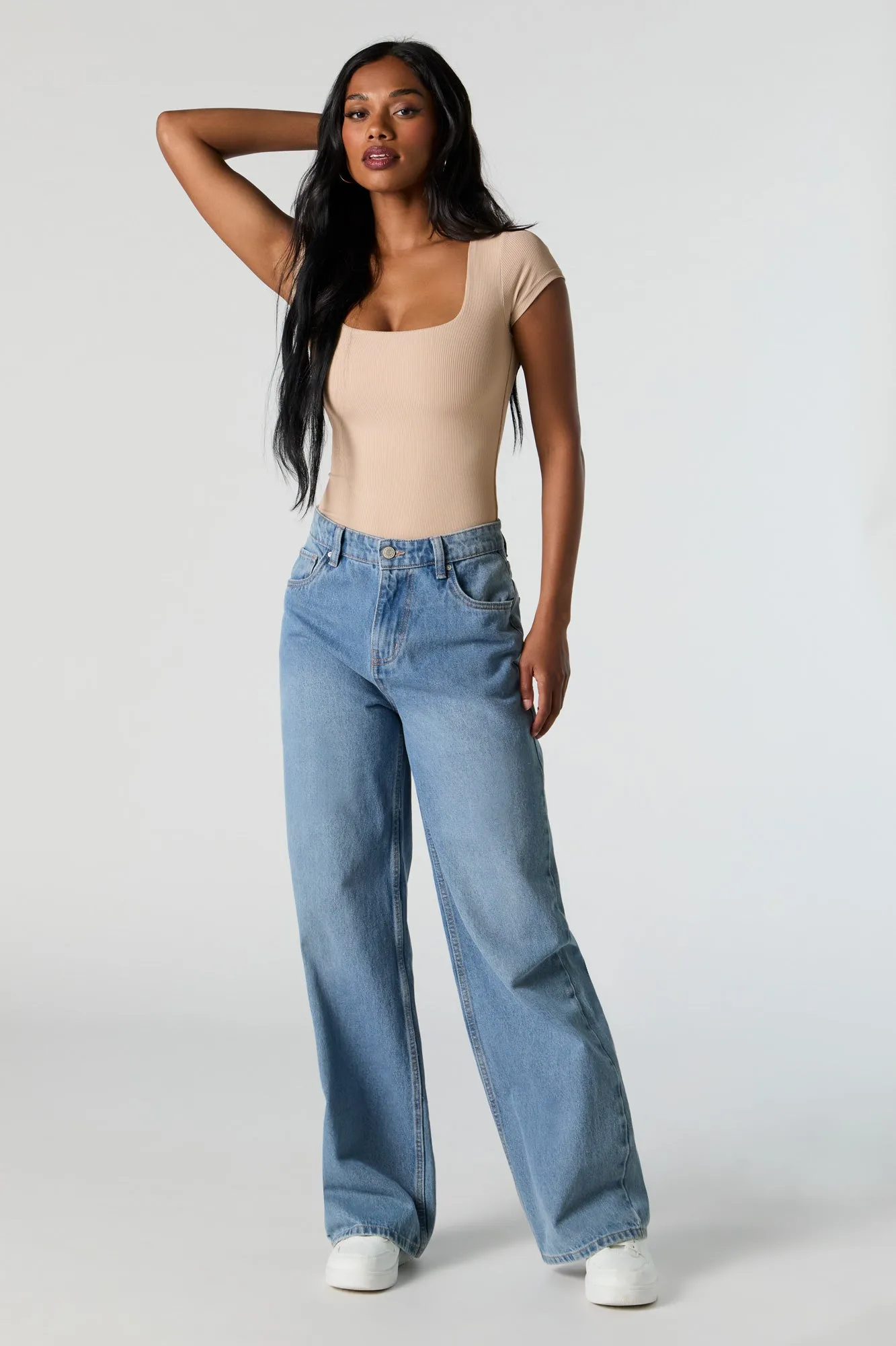 Contour Ribbed Square Neck Short Sleeve Bodysuit sold by Urban Planet product image thumbnail 3