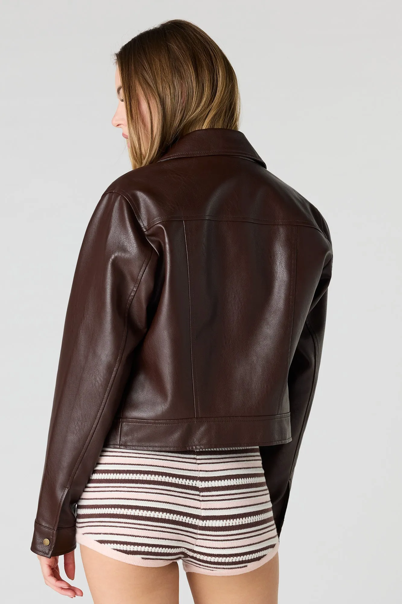 Boxy Faux Leather Collared Jacket sold by Urban Planet product image thumbnail 2