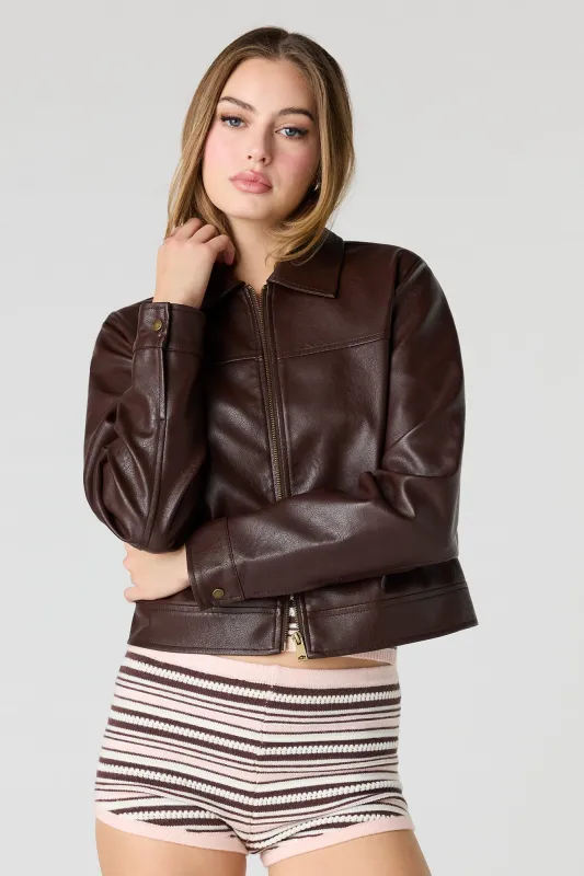 Boxy Faux Leather Collared Jacket sold by Urban Planet