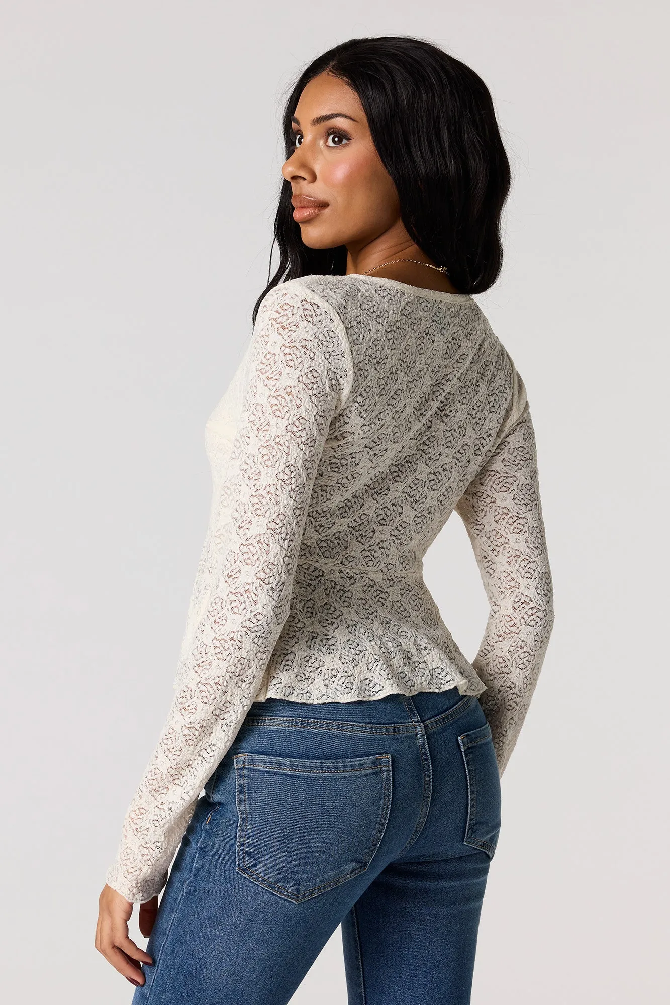 Lace Self-Tie Long Sleeve Flyaway Top sold by Urban Planet product image thumbnail 5