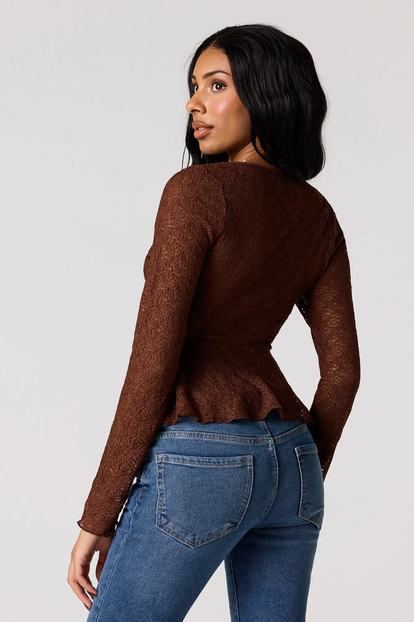 Lace Self-Tie Long Sleeve Flyaway Top sold by Urban Planet product image thumbnail 2