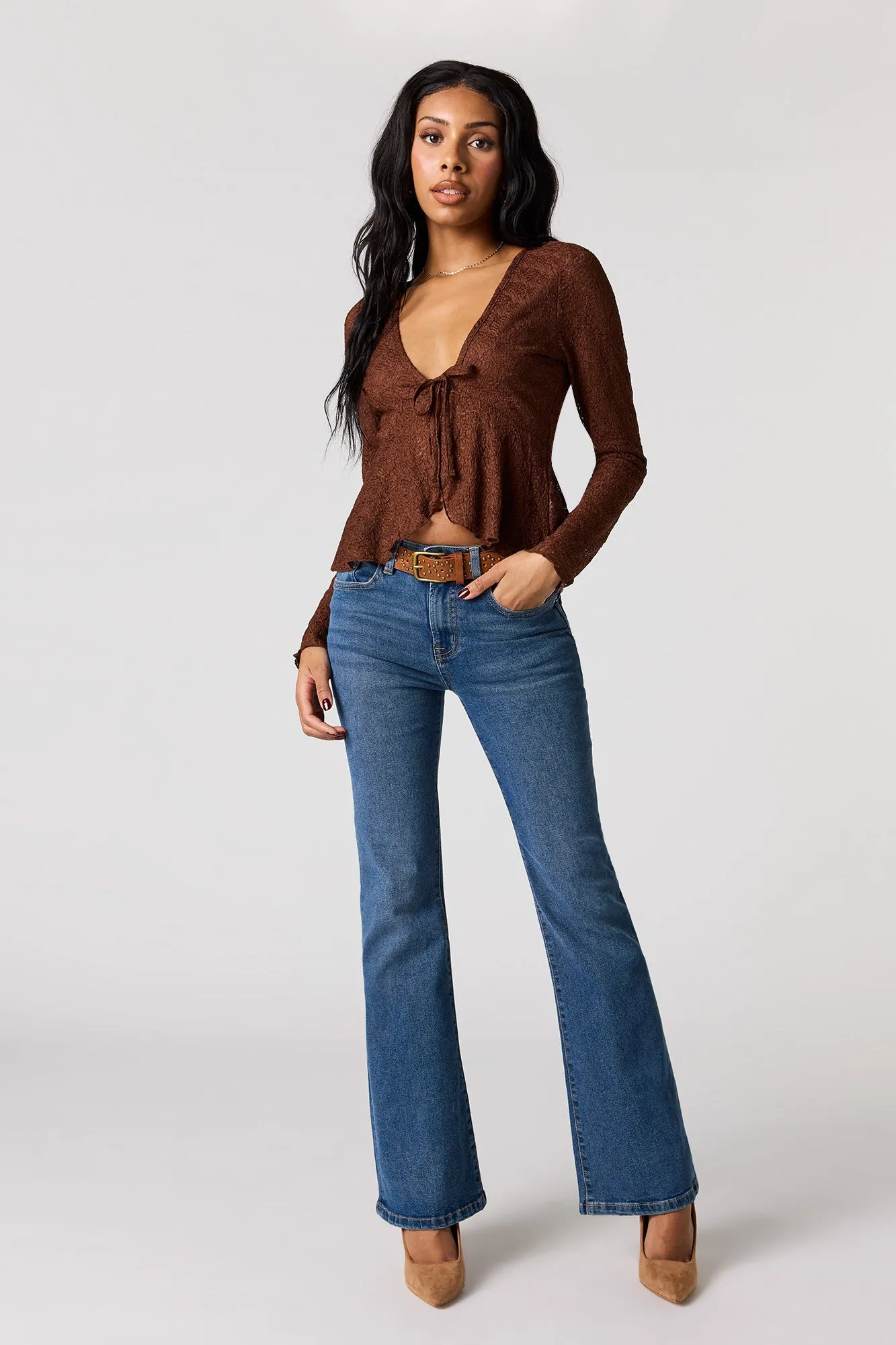 Lace Self-Tie Long Sleeve Flyaway Top sold by Urban Planet product image thumbnail 3