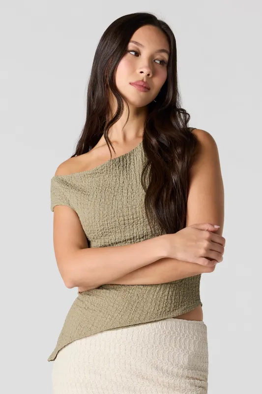 Textured One Shoulder Asymmetrical Top sold by Urban Planet