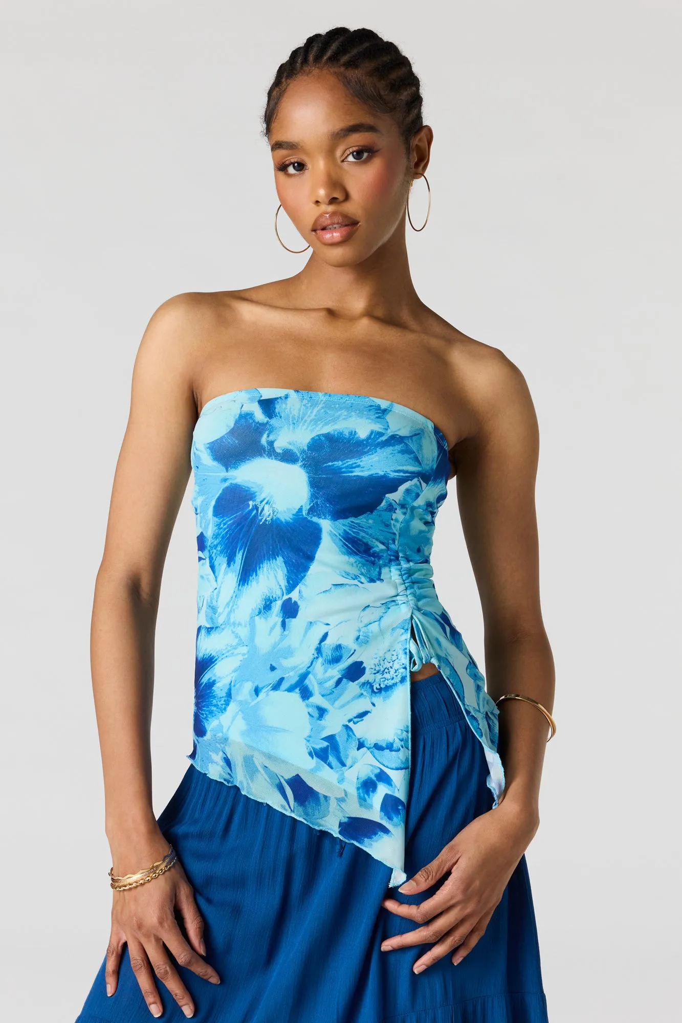 Printed Mesh Asymmetrical Tube Top sold by Urban Planet product image thumbnail 5