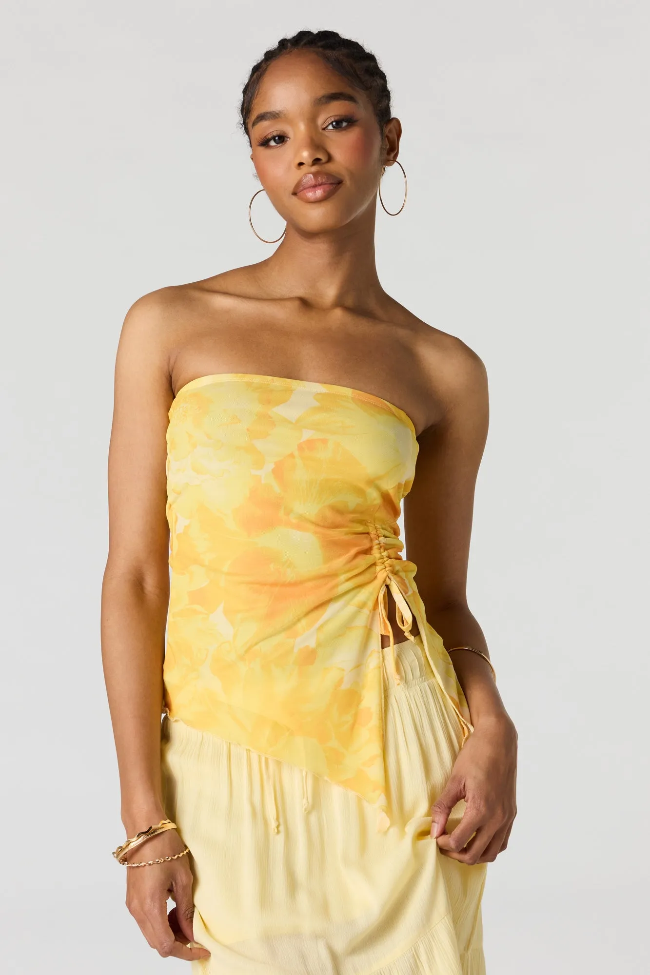 Printed Mesh Asymmetrical Tube Top sold by Urban Planet product image thumbnail 4