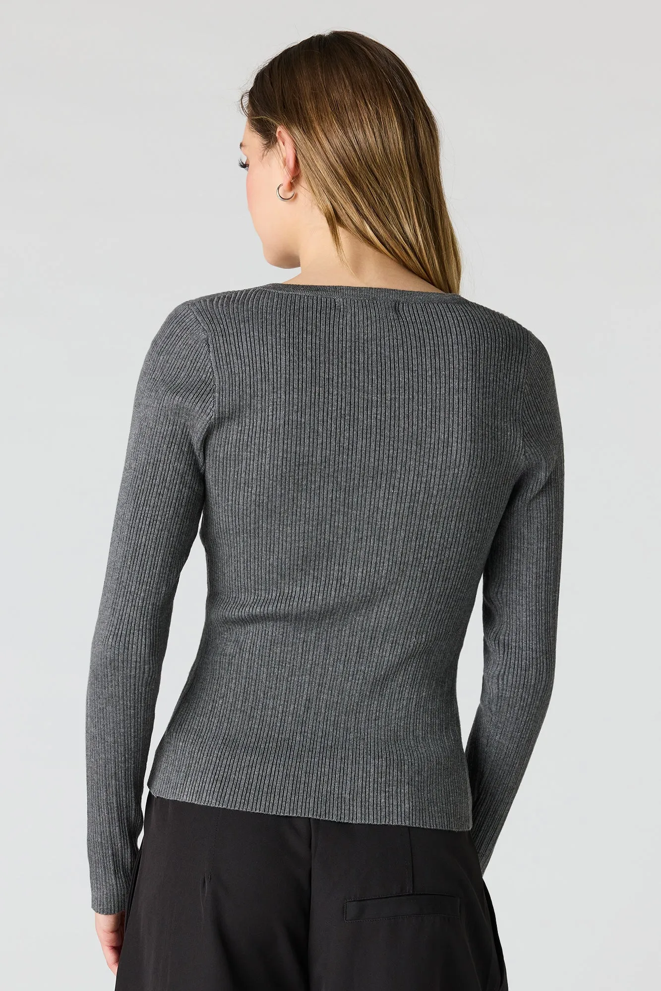 Ribbed Knit Flyaway Button-Up Cardigan sold by Urban Planet product image thumbnail 2