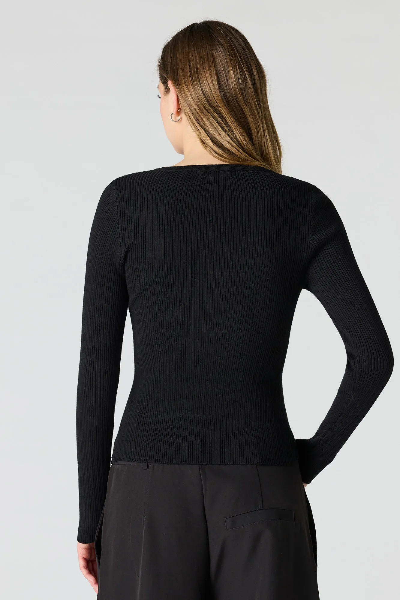 Ribbed Knit Flyaway Button-Up Cardigan sold by Urban Planet product image thumbnail 5