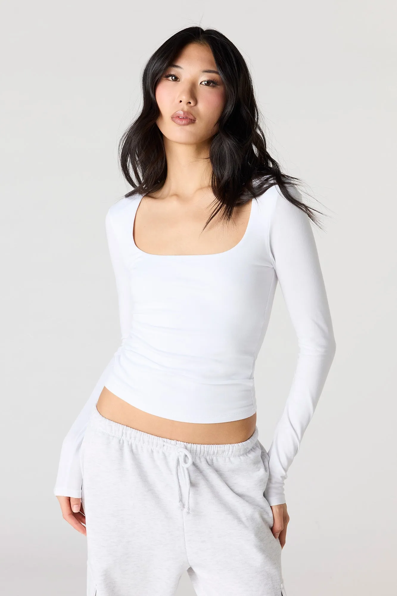 Soft Contour Square Neck Long Sleeve Top sold by Urban Planet