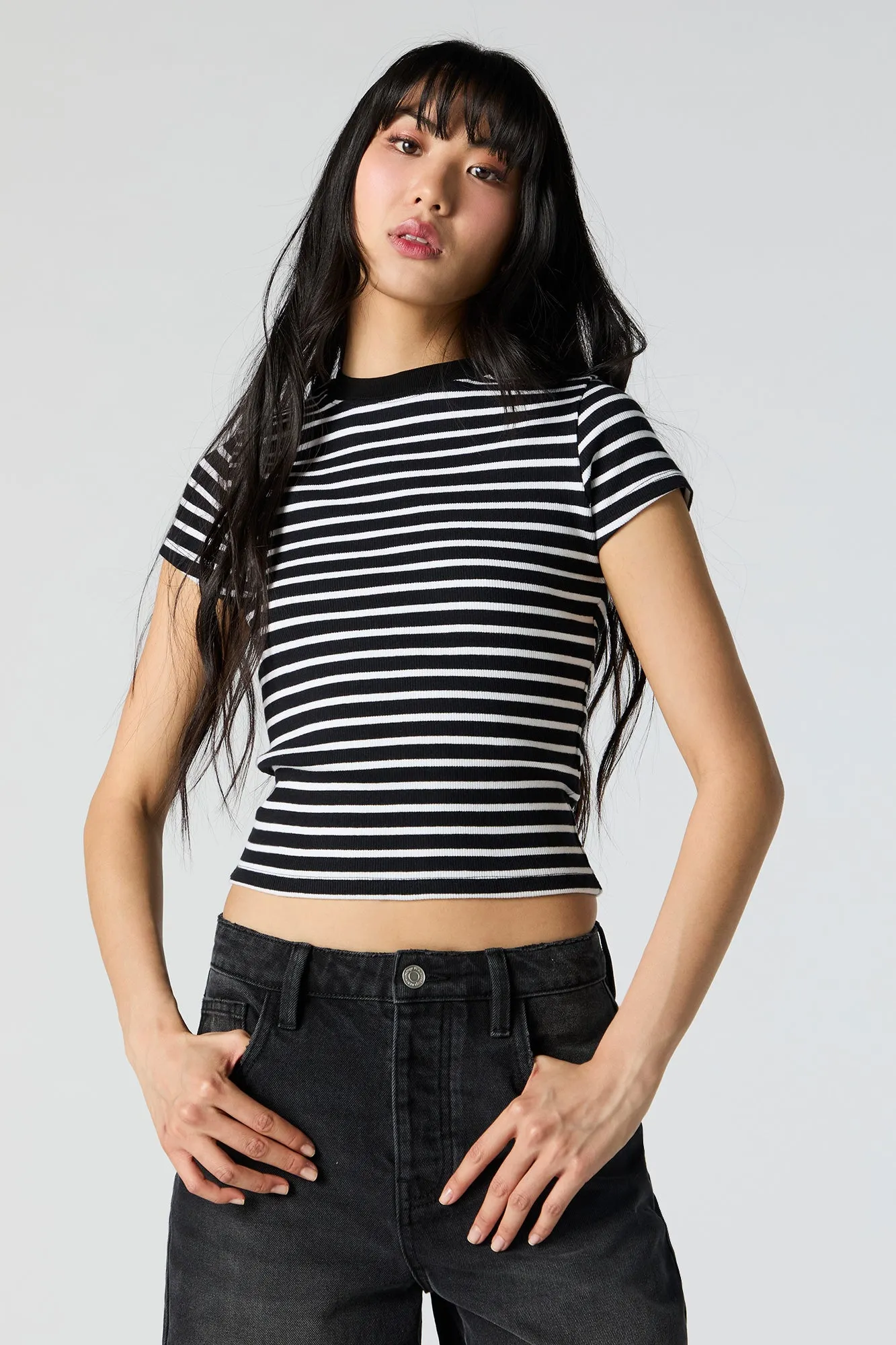 T-shirt côtelé rayé à col montant sold by Urban Planet