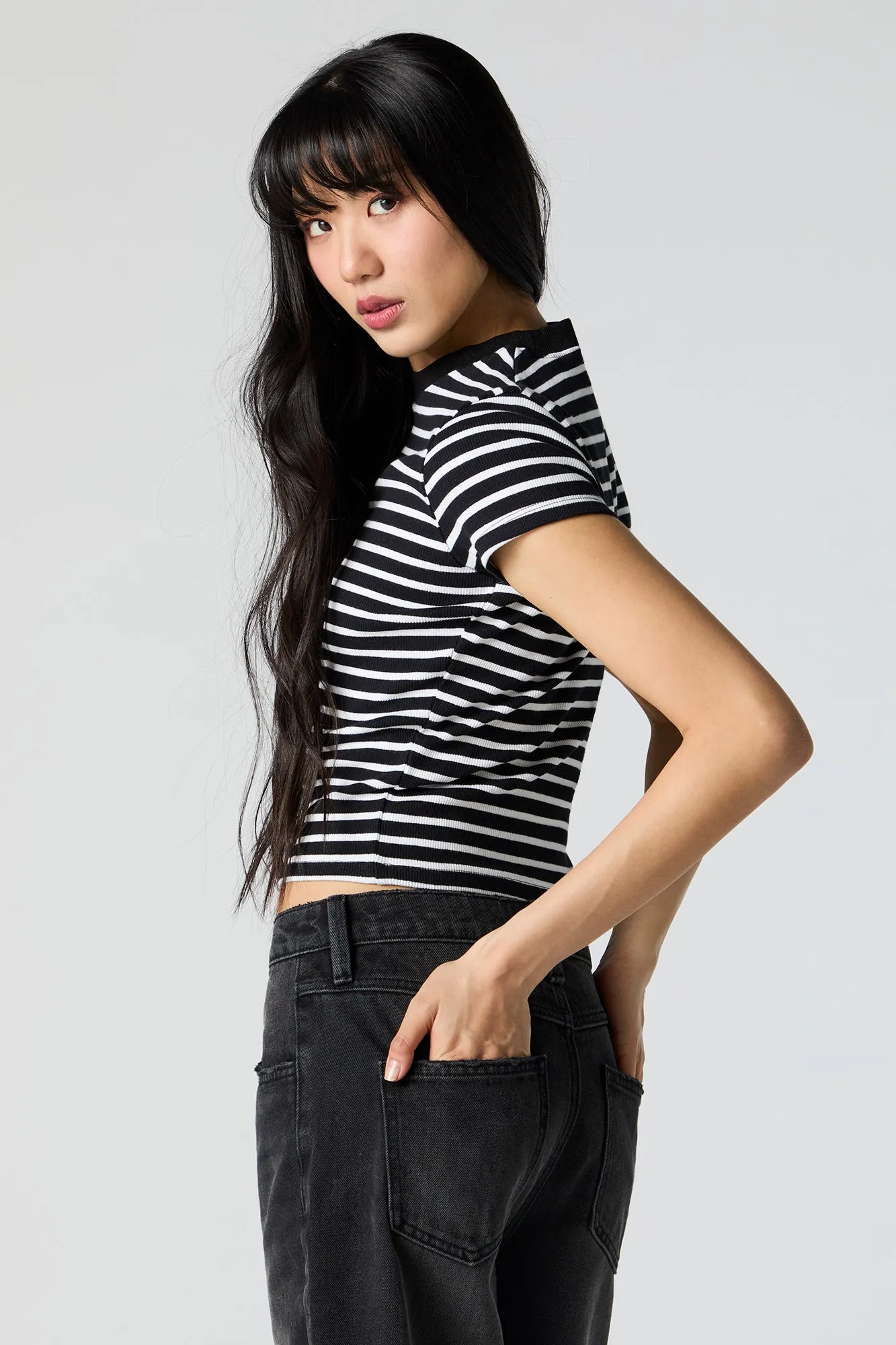 T-shirt côtelé rayé à col montant sold by Urban Planet product image thumbnail 2