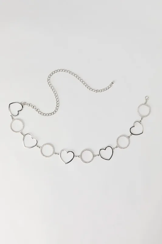 Rhinestone O-Ring Heart Chain Belt sold by Urban Planet