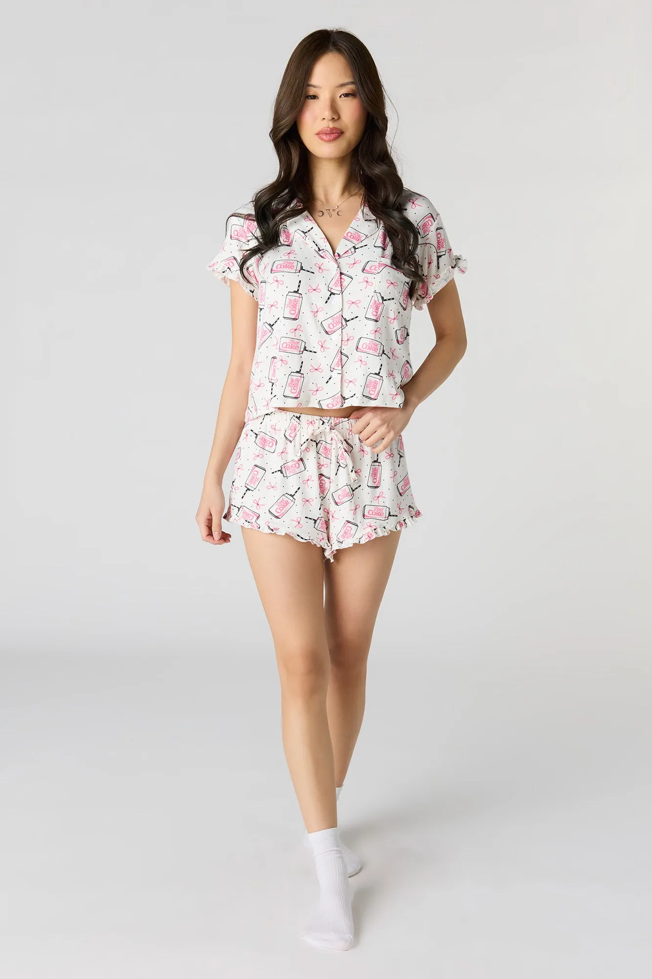 Diet Coke Button-Up Top & Short Pajama Set sold by Urban Planet product image thumbnail 3