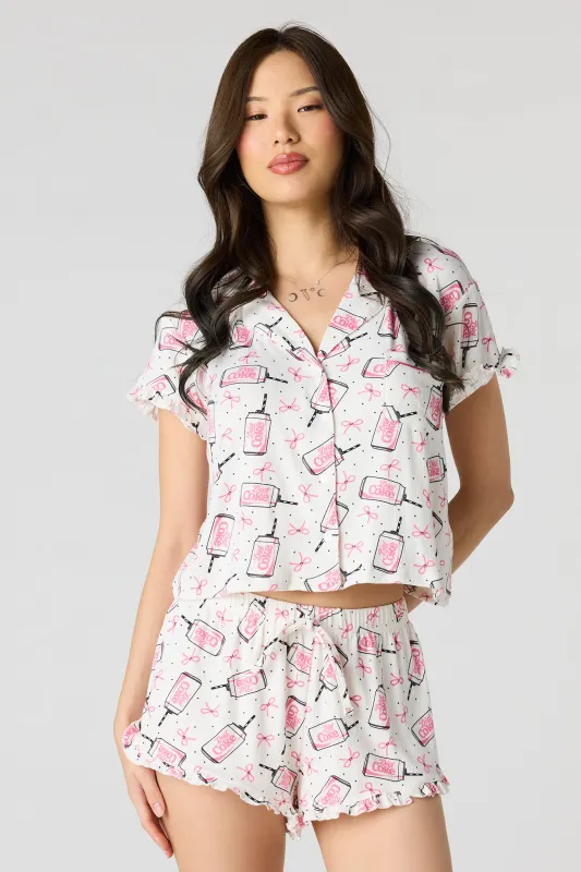 Diet Coke Button-Up Top & Short Pajama Set sold by Urban Planet