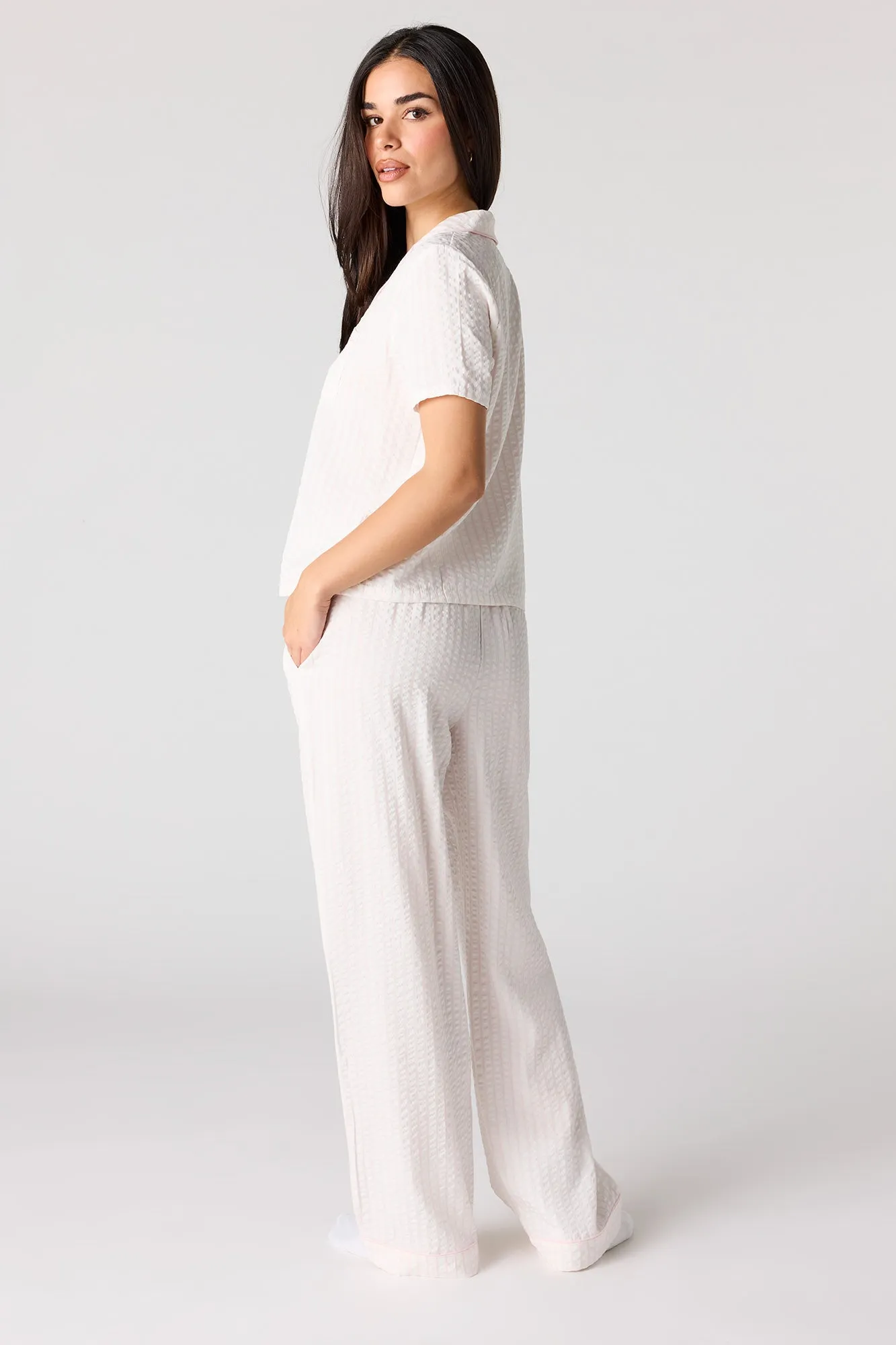 Striped Button-Up Top & Pant Pajama Set sold by Urban Planet product image thumbnail 5