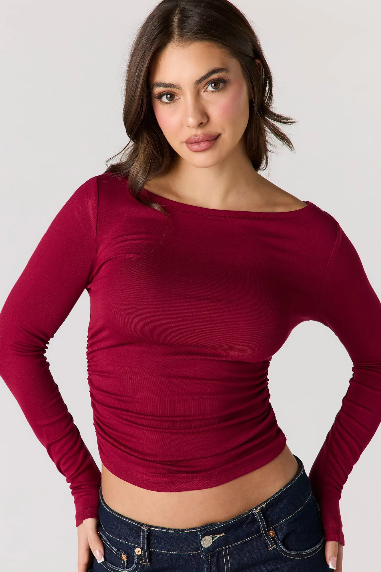 Ribbed Boat Neck Long Sleeve Top sold by Urban Planet