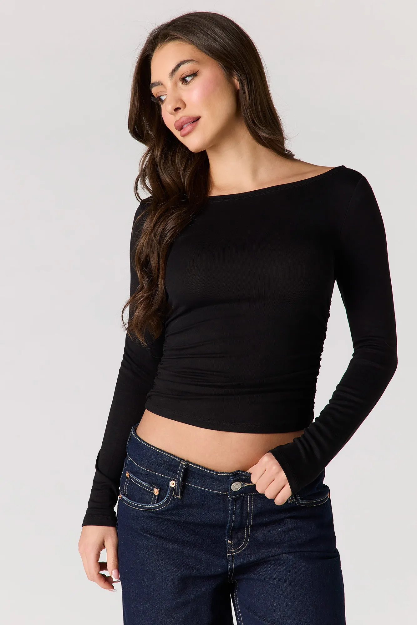 Ribbed Boat Neck Long Sleeve Top sold by Urban Planet product image thumbnail 4