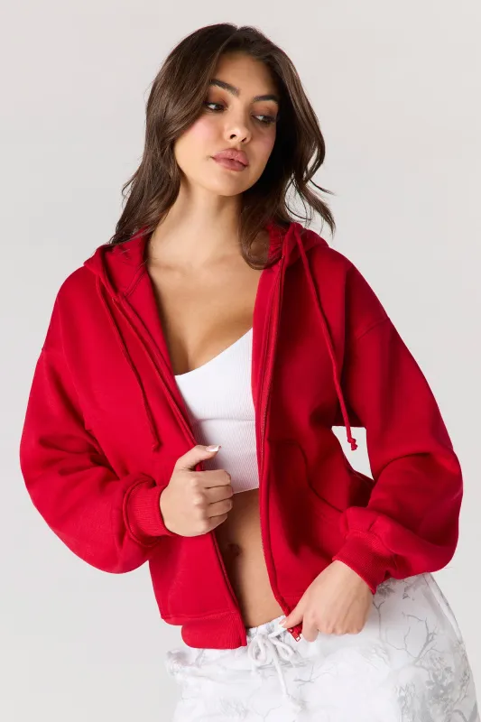 Boxy Fleece Zip-Up Hoodie sold by Urban Planet