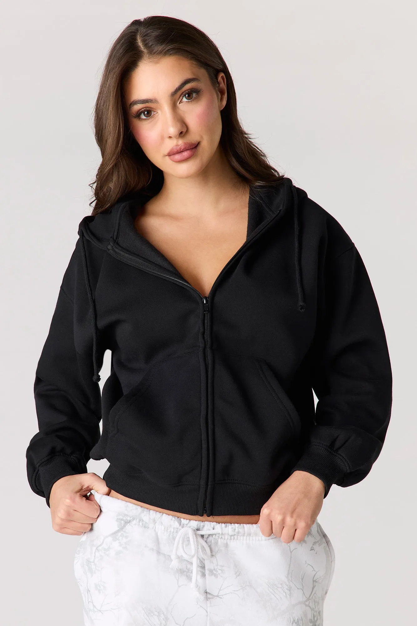 Boxy Fleece Zip-Up Hoodie sold by Urban Planet product image thumbnail 4