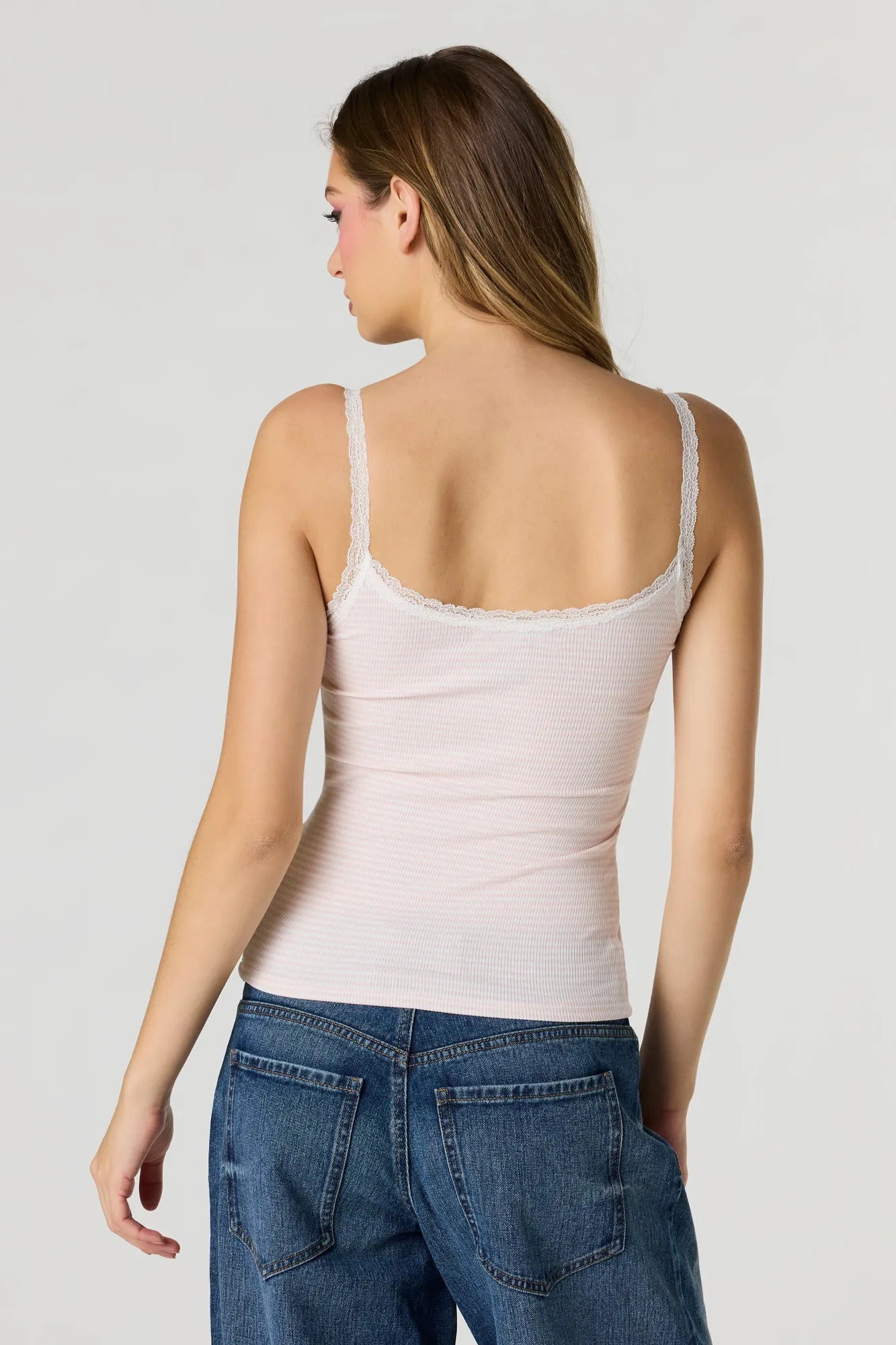Braless Ribbed Lace Trim Tank sold by Urban Planet product image thumbnail 2