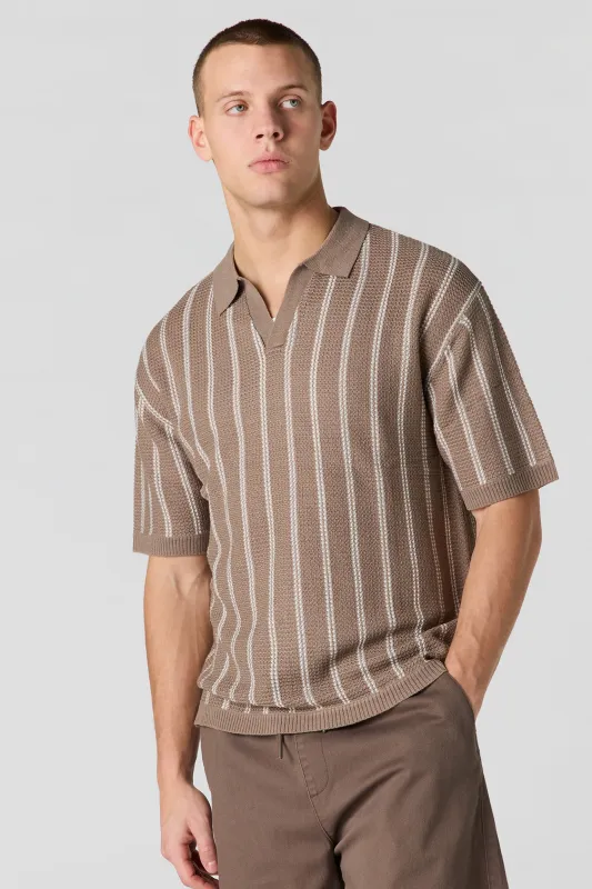 Textured Knit Johnny Collar Polo sold by Urban Planet